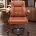 thumbnail image 3 of COOLHUT Office Chair, Executive Leather Chair Home Office Desk Chairs, Computer Chair with Adjustable Flip-up Padded Arms, Lumbar Support Swivel Desk Chair with Adjustable Hight and Tilt, Brown, 3 of 13