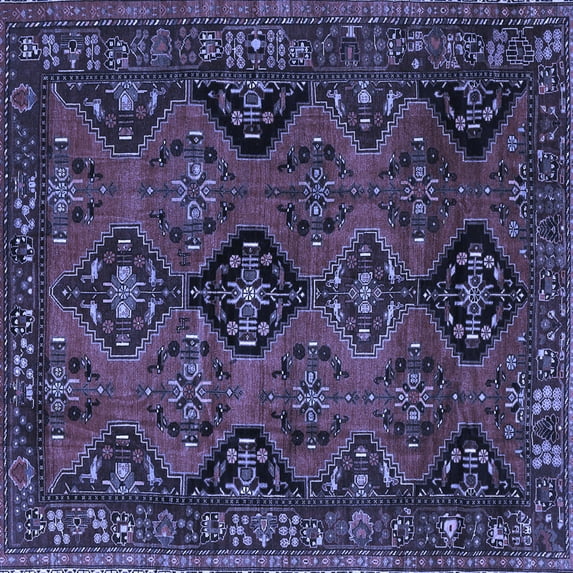Ahgly Company Machine Washable Indoor Square Persian Blue Traditional Area Rugs, 7' Square
