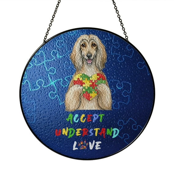 Autism Awareness Afghan Hound Accept Understand Love Stained Glass Suncatcher Dog Lover Window Hanging Sign Decor - 12003