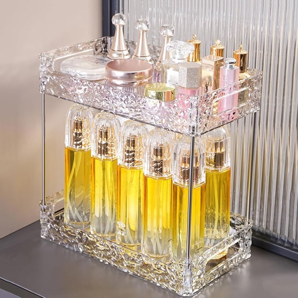 Organizador de Maquillaje y Cosméticos de 2 Niveles Retirable - Almacenamiento Transparente Multiusos para Encimera de Baño, Cocina, Especias, Despensa y Gabinete de Medicinas