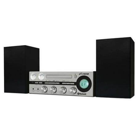 Victor Milwaukee 50W Desktop CD Stereo System w Bluetooth, CD Player & FM Radio (Silver)