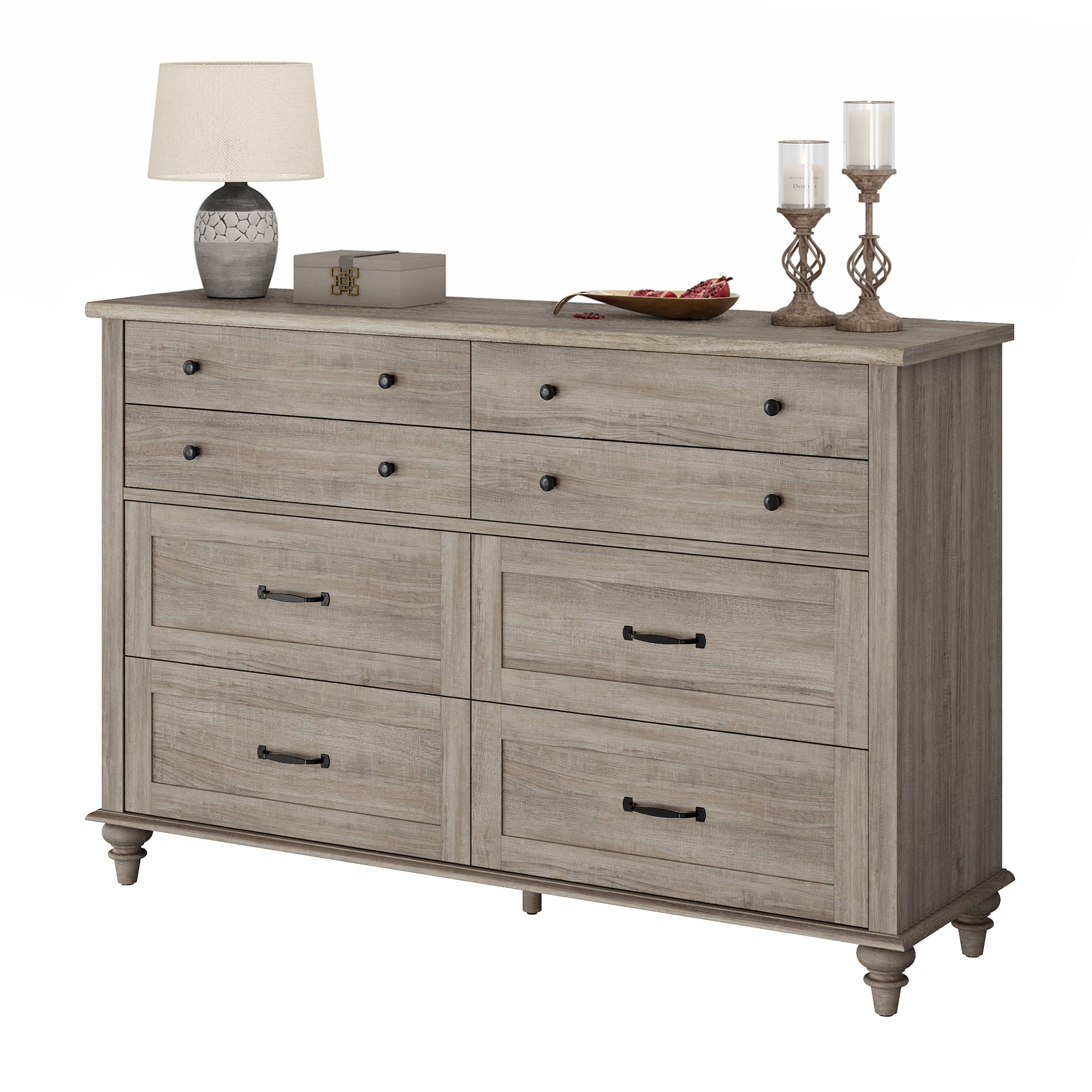 Mid Century Dresser with 8 Drawers, Wooden Kids Dresser for Kids Room Living Room, Grey
