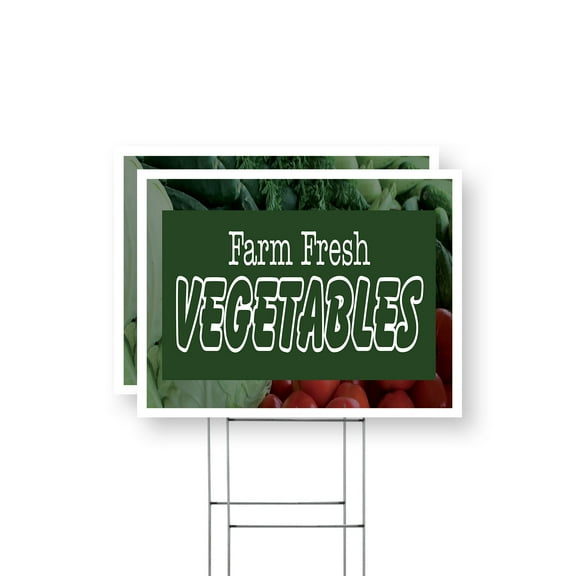 Farm Fresh Vegetables Yard Sign 2 Pack of 12 Inch x 16 Inch Single Sided Weatherproof Heavy-Duty Plastic with Stake | Nutritious Living, Farmer’s Market, Freshly Grown | Made in USA
