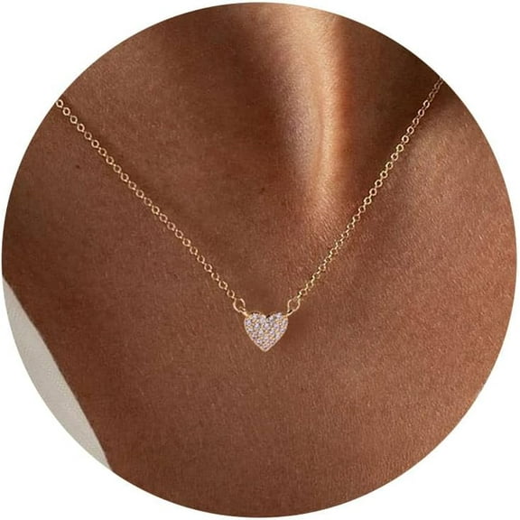 Heart Necklace, Aaa  Cubic Zirconia, 14K Gold Plated Necklace For Women, Cute Dainty Love Pendant Necklaces For Women[o129]