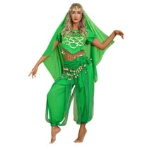 Doomiva Women Indian Dance Costume 4Pcs Belly Dance Outfits Halloween Carnival Performance Sets Green One Size