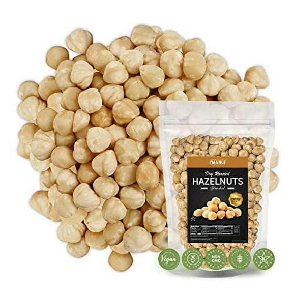 Toasted Hazelnuts, 16oz (1 lb) Blanched, Non-GMO, Batch-Tested Gluten & Peanut-Free, Vegan, Keto-Friendly, No Preservatives Kosher Small Batch Roasted Premium Natural I'M A NUT