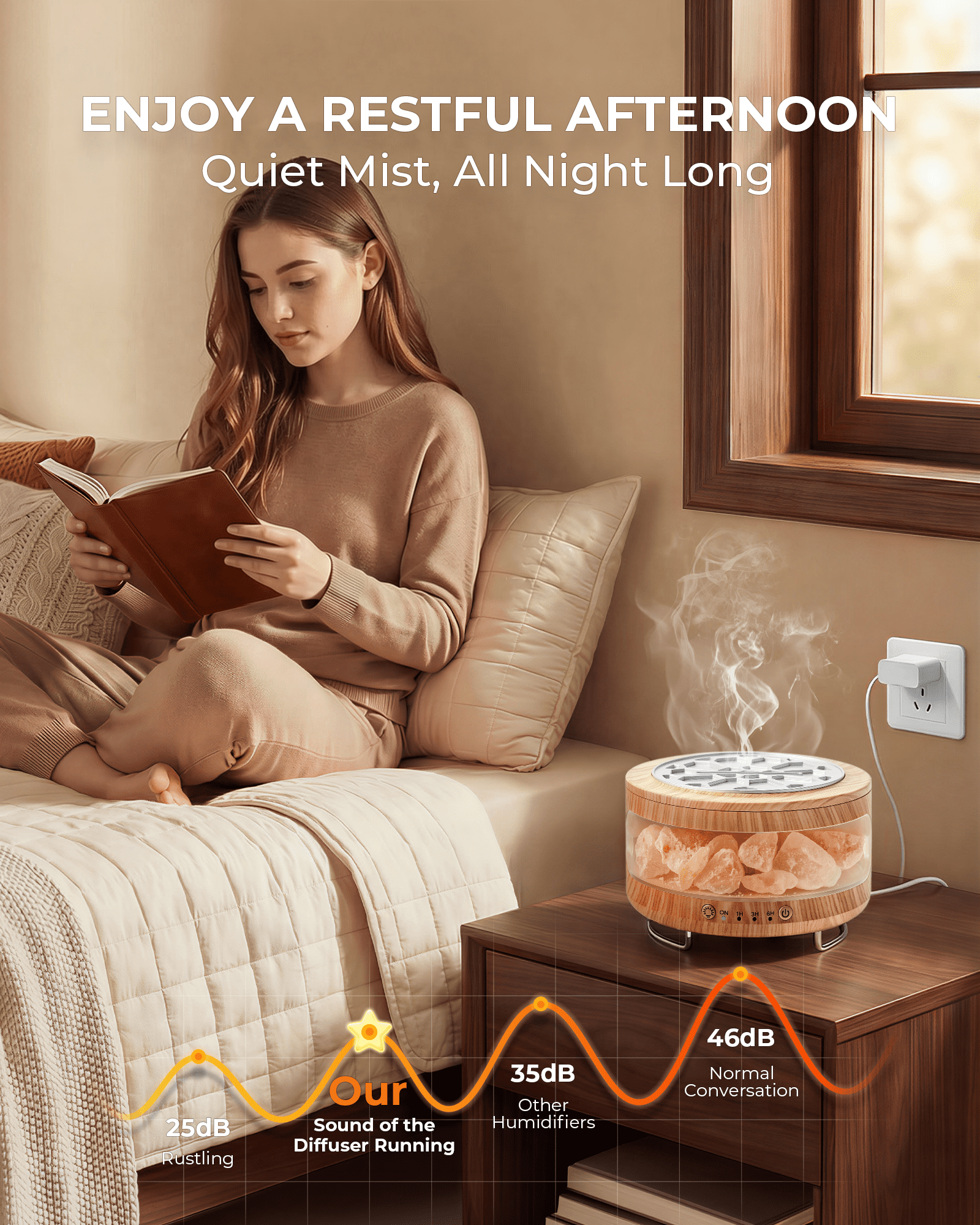 Ultrasonic Essential Oil Diffuser, 2-in-1  Cool Mist Humidifiers & Himalayan Salt Lamp, Aromatherapy Diffuser Portable Mini Humidifier for Bedroom / Plants / Travel / Desk