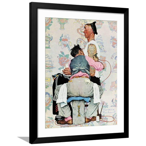 Art.com Tattoo Artist, March 4,1944 Giclee Print by Norman Rockwell, Black Frame Wall Art, 32" x 40"
