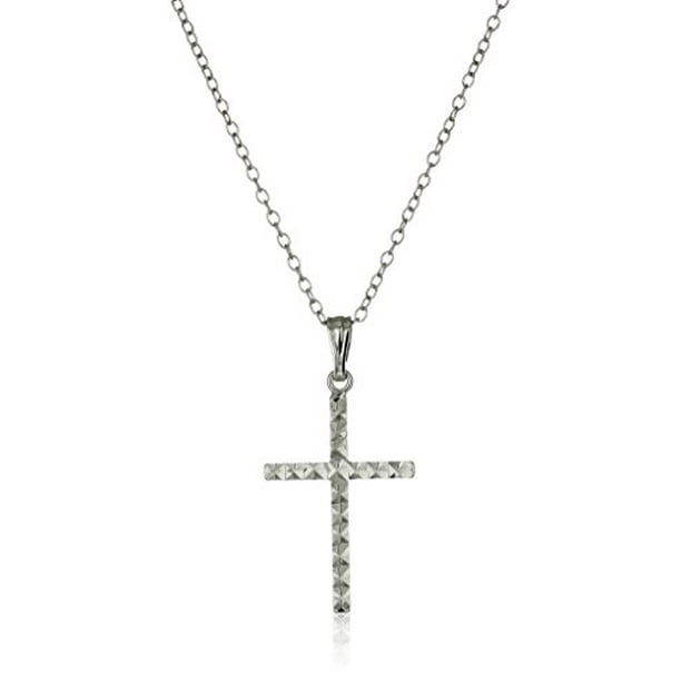Ilanava - Sterling Silver Diamond Cut Cross Pendant Necklace, 18 ...