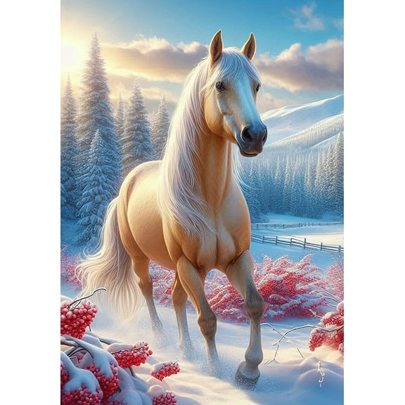 Horse Palomino - Best of Breed DCR Winter Berries Garden Flag 12" x 17"