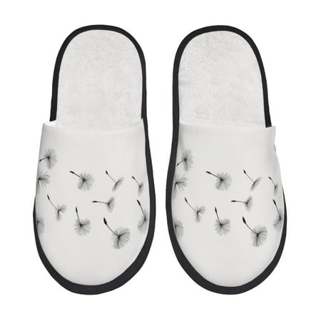 Balery Dandelion Blowing In The Wind Slient Indoor Furry Fleece Comfort House Shoes Soft Non-Slip Home Shoes Cotton slippers House Slippers-- Medium