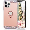 thumbnail image 2 of Compatible with iPhone 15 Pro Makeup Mirror Case Bling Diamond Glitter Rhinestone with Ring Holder Stand Kickstand Loopy Grip Cute for Girls Women Case Rose Gold, 2 of 12