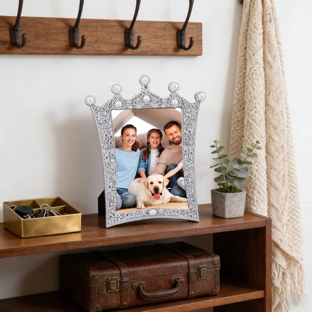Marco de perlas europeas Oro plata | Decoración del hogar inspirada en resina al estilo francés | Marco de fotos de boda • Lente resistente a arañazos en alta definición • Sobremesa, tapices de