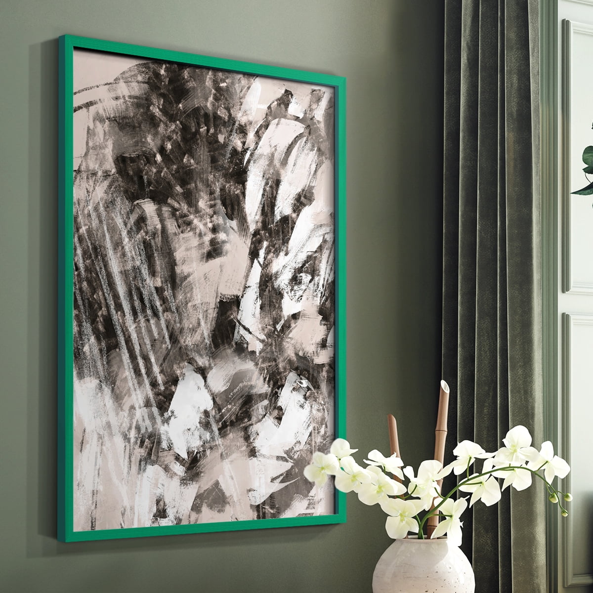 Blush Blackboard I Framed Print in Green Solid Wood Framed Print No Nail Hanging