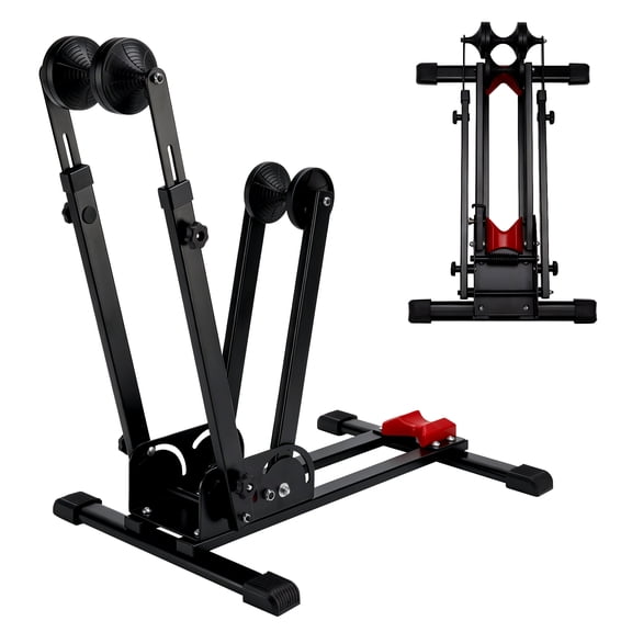 Foldable Bike Stand Floor, Portable Bike Storage for Garage Fit for 24"-29" Bikes, Tire Width up to 3.5", Road & Mountain Bicycle Stand, Front and Rear Wheel Parking Rack, Black