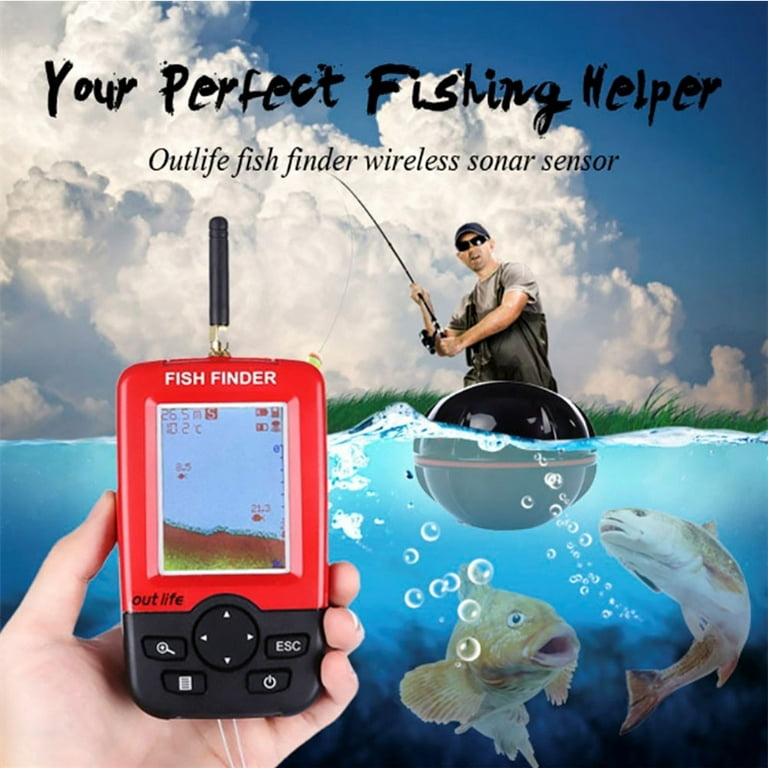 Walbest Portable Lake Sea Fishing Smart Fish Finder, Depth Alarm Wireless Sonar Sensor, Fishing Device Fishfinder, Red