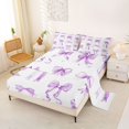thumbnail image 2 of Manfei Purple Ribbon Bow Queen Sheet Sets For Girls,Kawaii Dreamy Bowtie Pattern Bed Set,4-Piece, 2 of 6