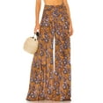 thumbnail image 1 of VISgogo - Pantalones palazzo con cinturón para mujer, pantalones de playa sueltos bohemios de cintura alta con estampado floral/a cuadros/cachemira VISgogo moda, 1 of 6