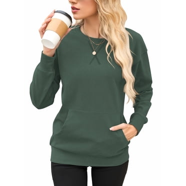 TARAINYA Women Long Sleeve Oversized Sweatshirt Casual Crewneck Pullover Kangaroo Pockets X Decoration