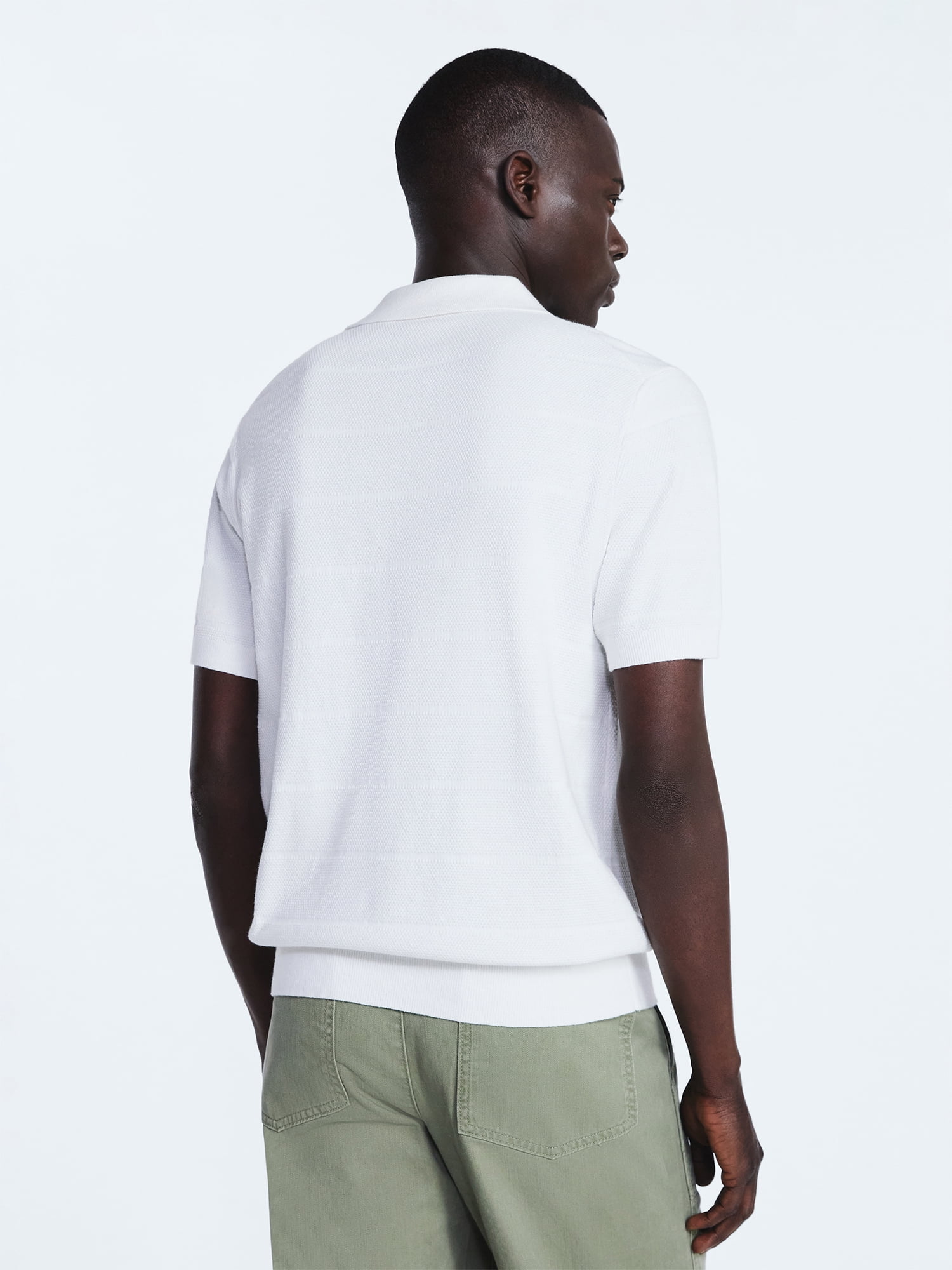 Free Assembly Men's Textured Stripe Polo Sweater with Short Sleeves, Sizes S-3XL