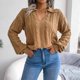 thumbnail image 4 of Moda mujer Casual solapa cuello sólido manga larga suelta suéter otoño blusa Tops Pompotops  hdfakjf10542, 4 of 8