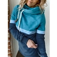 thumbnail image 4 of IROINNID Women's Long Sleeve Sweatshirt Turtleneck Mid-Length Color Block Casual Patchwork Drawstring Tops Sweatshirt, Navy, 4 of 6