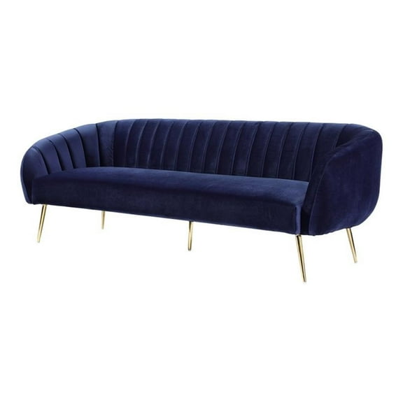 Pemberly Row 15.7" Modern Metal and Velvet Sofa in Navy/Gold