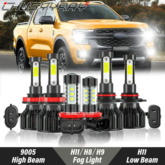 6Pcs for Ford Ranger 2019 2020 2021 LED Headlight High Low Beam   Fog Light Bulbs Kit 6000K Pure White