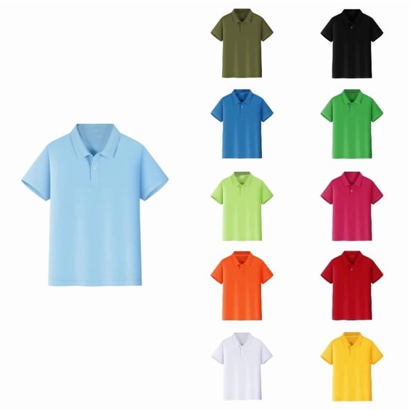 Krdevn Collared Short Sleeve Button Placket Polo Casual Daily Tops (Unisex),10-12 Years