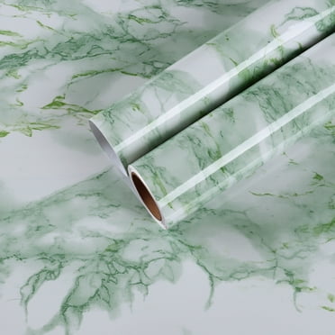 CHIHUT Light Green Marble Contact Paper for Countertop Waterproof Glossy Peel and Stick Marble Wallpaper for Kitchen Self Adhesive Marble Wall Paper Removable for Bathroom Cabinets 17.7"x100"
