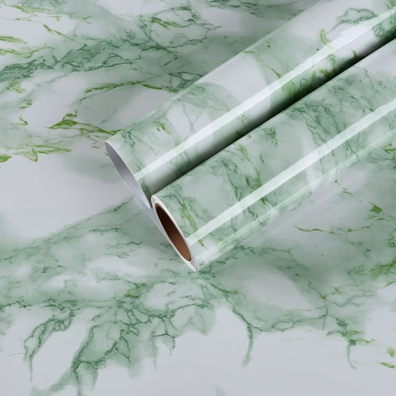 CHIHUT Light Green Marble Contact Paper for Countertop Waterproof Glossy Peel and Stick Marble Wallpaper for Kitchen Self Adhesive Marble Wall Paper Removable for Bathroom Cabinets 17.7"x100"