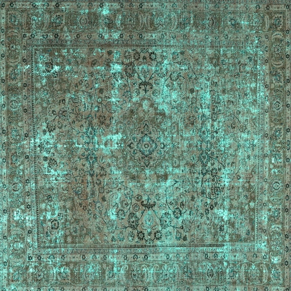 Ahgly Company Machine Washable Indoor Square Persian Turquoise Blue Bohemian Area Rugs, 7' Square