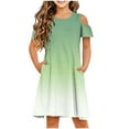 thumbnail image 2 of Cold Shoulder Dresses for Girls with Pockets Size 3-14 Teens Kids Trendy Gradient Printed Short Sleeve Crewneck Pullover Tshirts Dress, 2 of 8