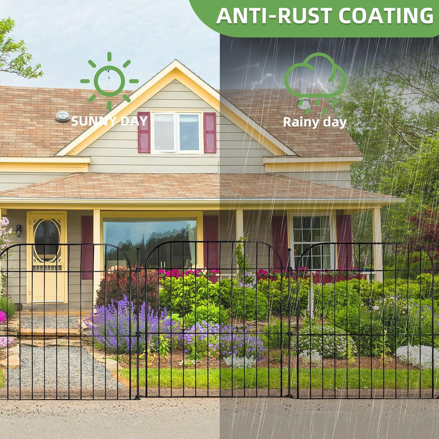 5 Panels Decorative Garden Fence, 24 in(H) x 20 ft(L) Rustproof Metal Wire Fencing with Ground Stakes for Yard, Pet and Animal Barrier
