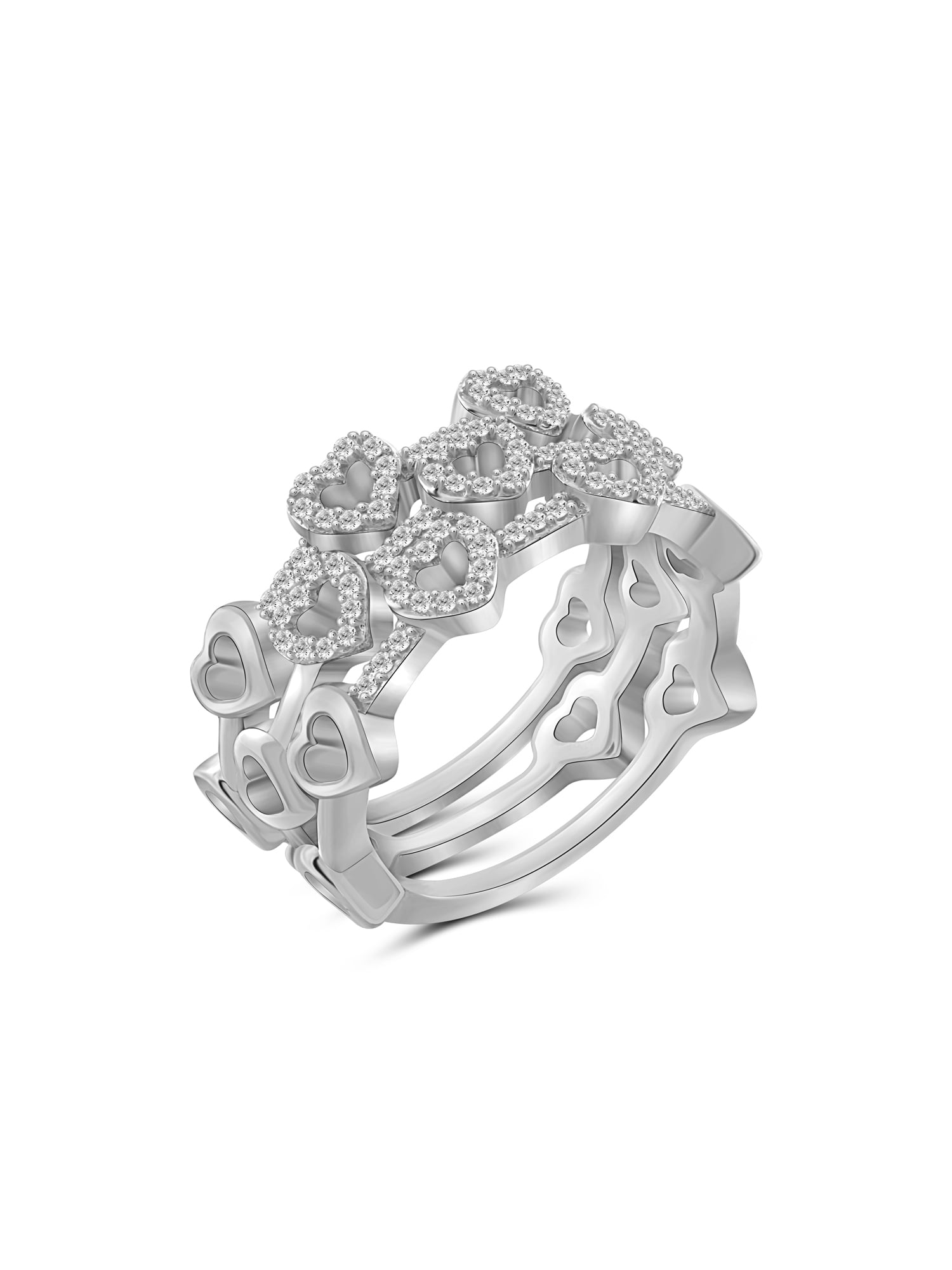 JewelersClub Stackable Diamond Rings for Women – 1/3 Carat White Diamond Ring Jewelry– 0.925 Sterling Silver Stackable Bands for Women –– Stackable Ring Set by JewelersClub
