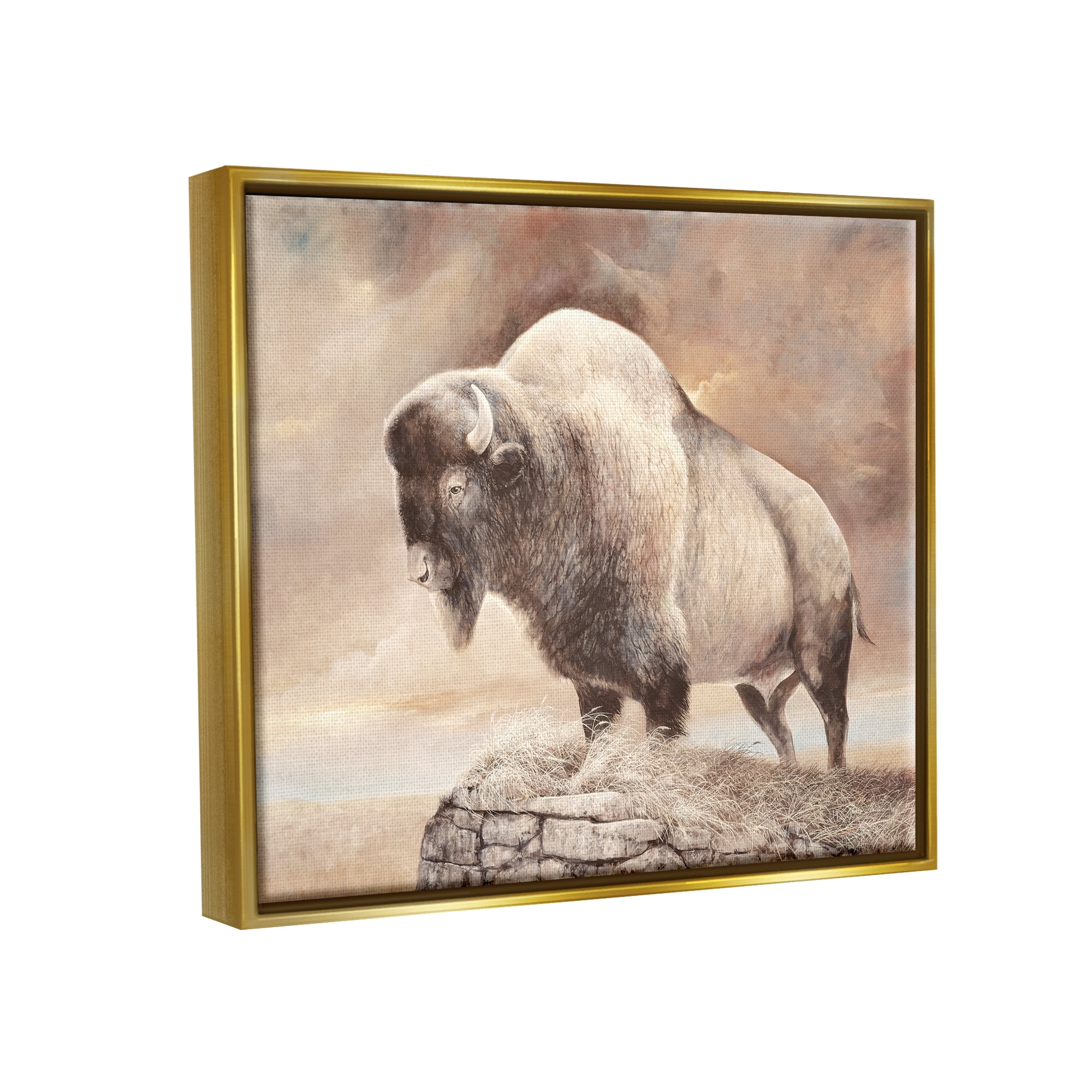 Stupell Wildlife Bison Forest Nature Scenery Animals & Insects Painting Gold Floater Framed Art Print Wall Art