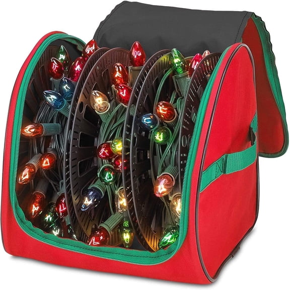 HOLDN' STORAGE Christmas Light Storage Bag with Handles and 3 Reels, up to 375 ft Christmas Lights - Red