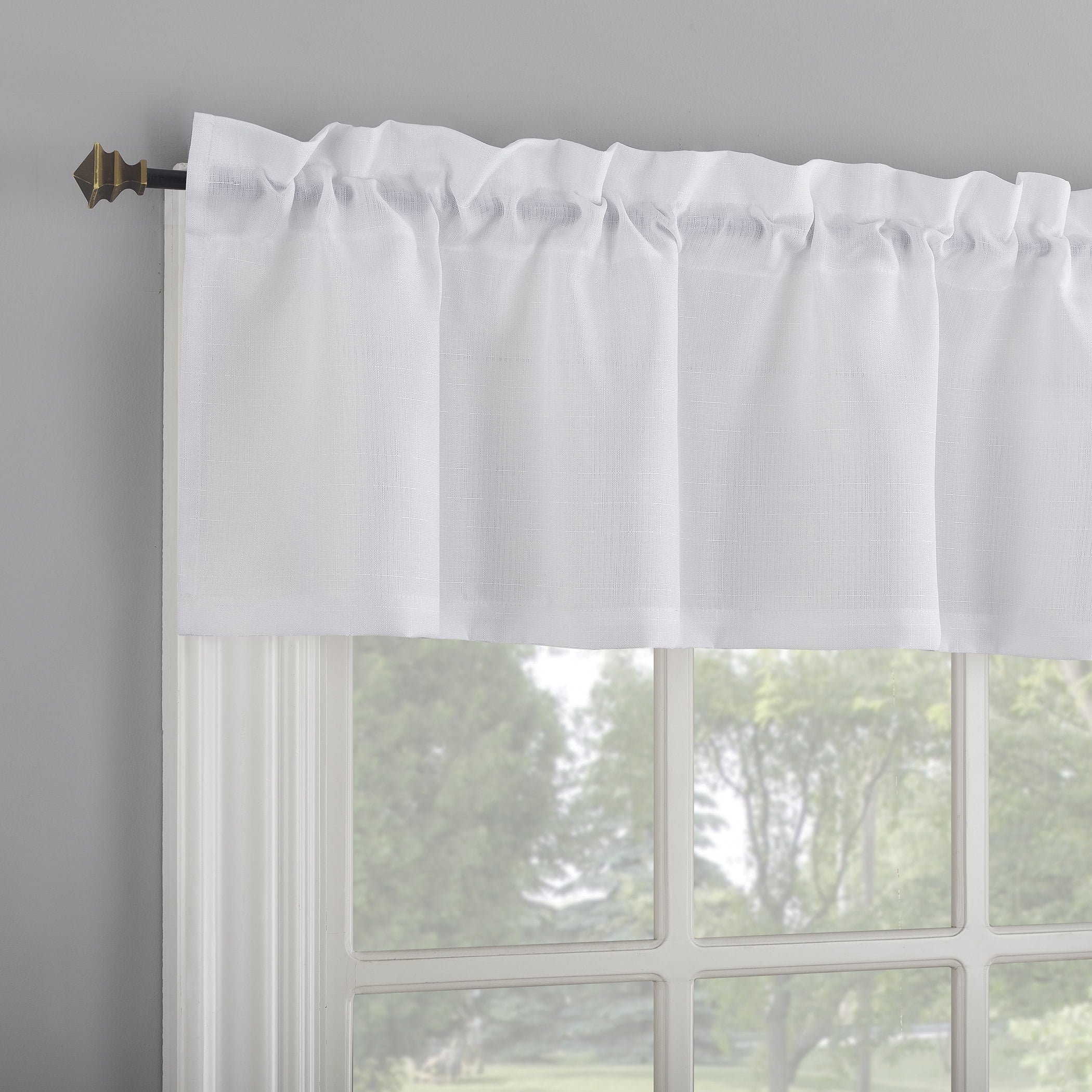 Mainstays Textured Small Window 3-Piece Cafe Curtains with Valance, Rod Pocket, White, 56 in W x 36 in L