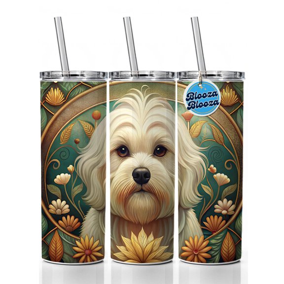 Maltese Dog Art Nouveau 20oz Insulated Water Bottle Skinny Tumbler Includes Straw