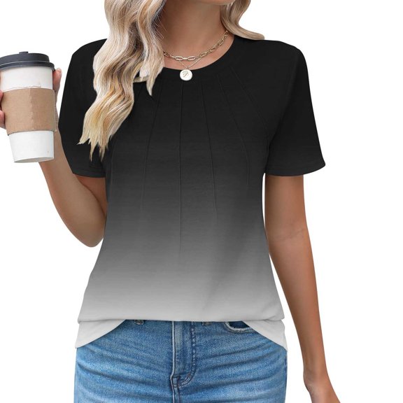 Women's T-Shirts Sevevn Women's Round Neck Fashionable Casual Short Sleeved Spring/Summer Top Lightweight Tops