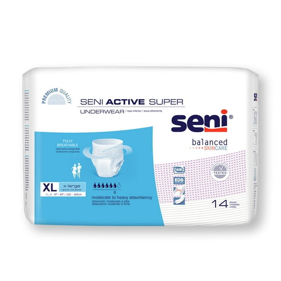 Seni Active Super Disposable Underwear Pull On with Tear Away Seams X-Large, S-XL14-AS1, Moderate to Heavy, 28 Ct