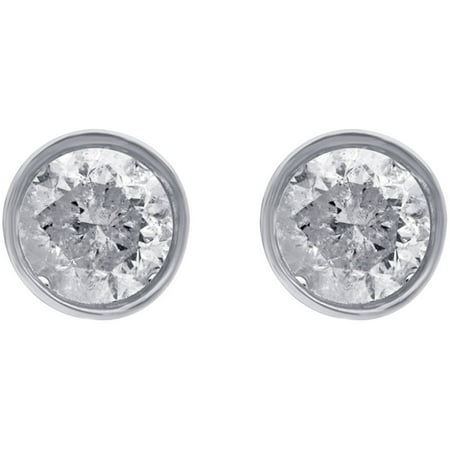 1/2 Carat T.W. Round Diamond 14kt White Gold Bezel Stud Earrings with Gift Box, IGL Certified