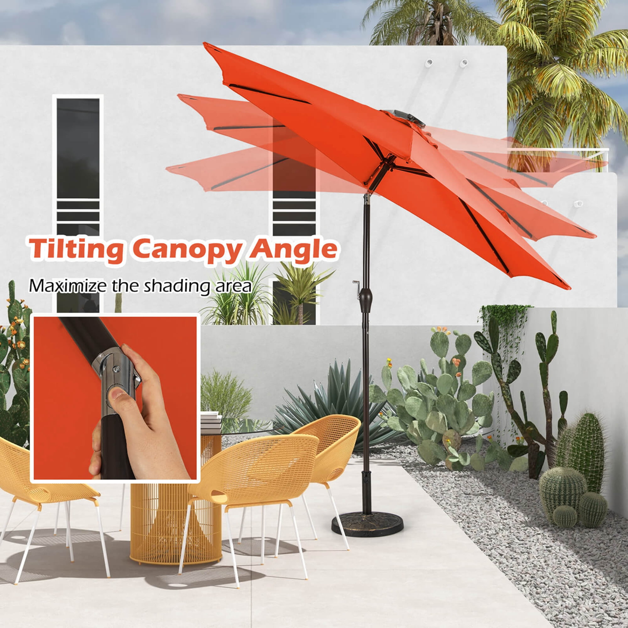 Costway 9' Orange Hexagon Market Patio Umbrellas, Water-Resistant