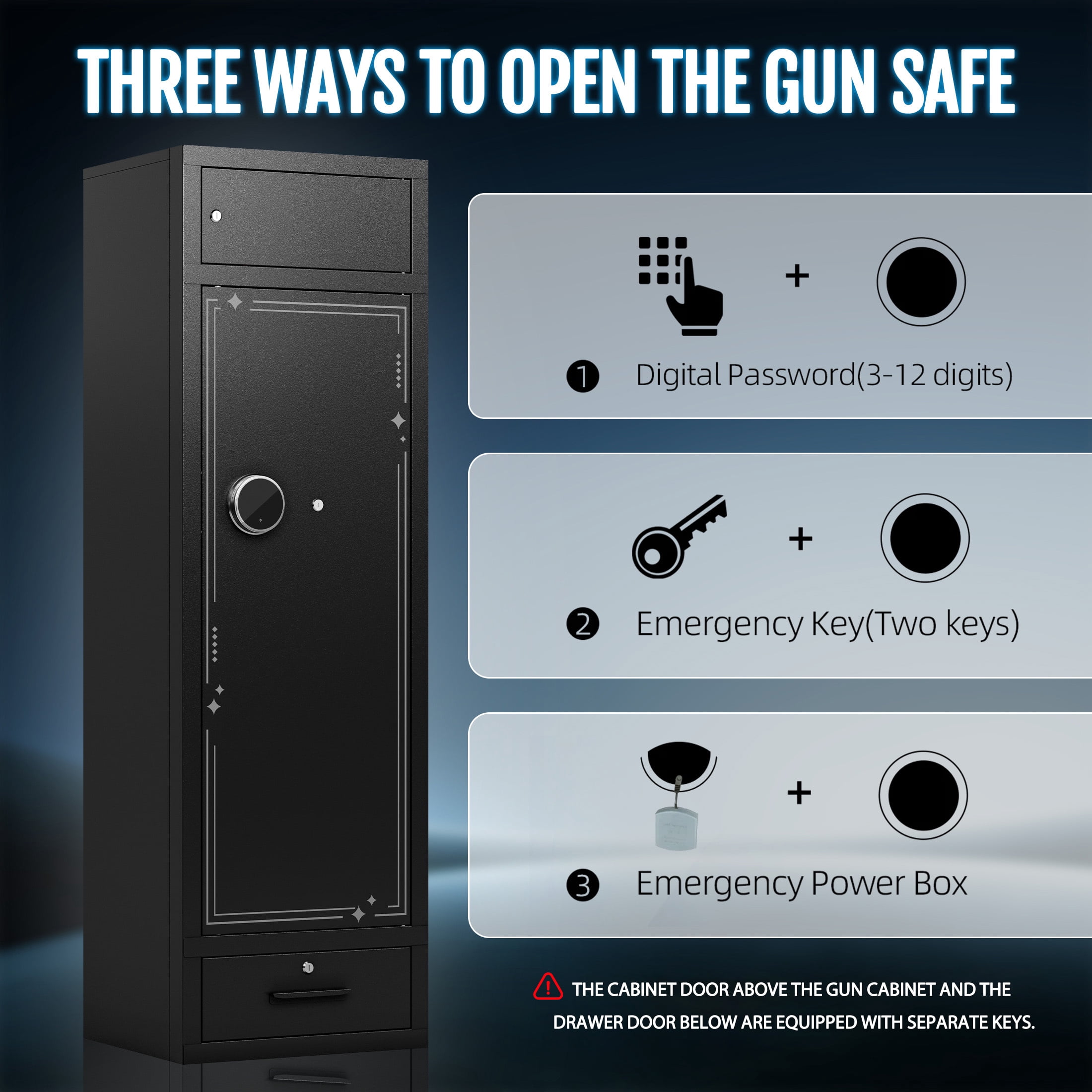KAER 8-12 Gun Safe, Large Unassembled Gun Safe for Home, Gun Cabinet with Adjustable Rifle Rack and Drawer