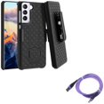 thumbnail image 1 of Case Belt Clip w 10ft USB-C Cable for Samsung Galaxy S21 - Holster Swivel Cover, Purple Type-C Charger Cord, 1 of 11
