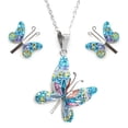 thumbnail image 1 of Juego de aretes y cadena con dije mariposa ZVEZDA plata mexicana ley .925 Azul cielo, 1 of 5