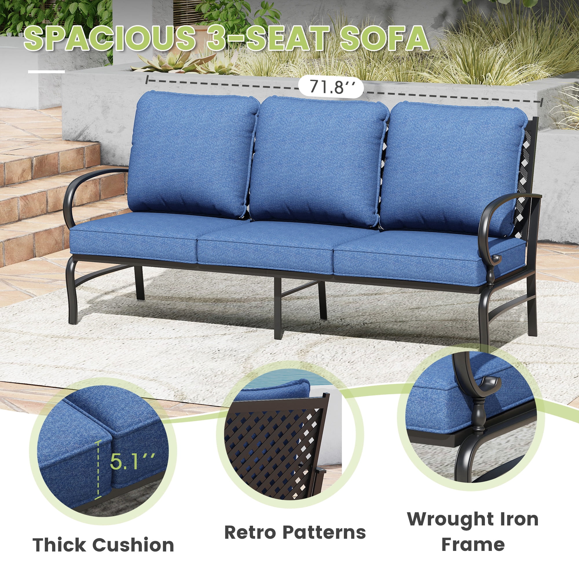 Vicllax 7-Seater Patio Conversation Set Outdoor Sofa Furniture Set with Coffee Table, Blue