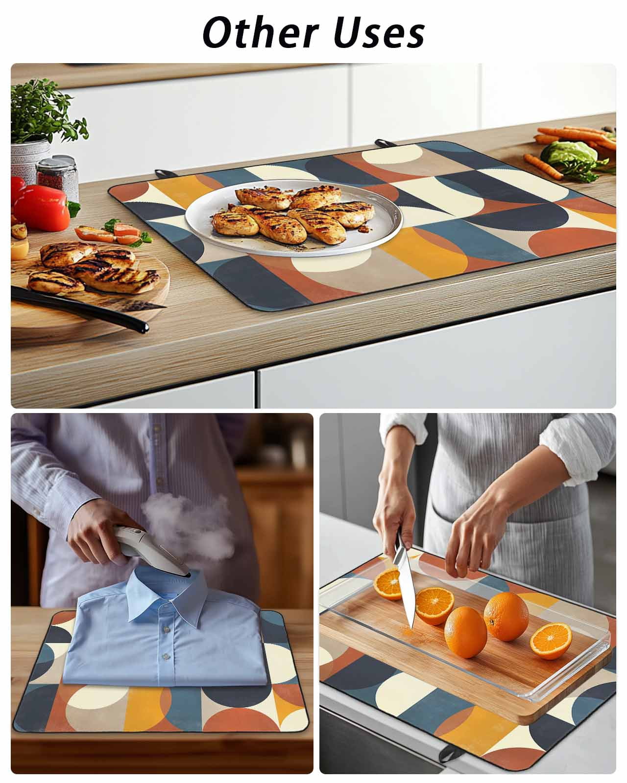 Stove Top Covers for Electric Stove, Navy Blue Beige Glass Stovetop Cover Protector, Middle Century Modern Geometric Abstract Art Induction Cooktop Protector Oven Mat for Kitchen Countertop 24"x21"