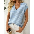 thumbnail image 5 of Anbech Women Striped V-Neck Sweater Tops Cap Sleeve Knit Shirt Summer Dressy Pullover, 5 of 10