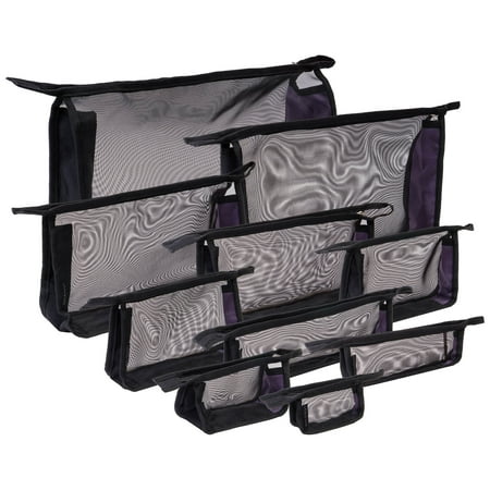 - SHANY Black Mesh Travel Organizer Bag Set - Ten See-Thru Zippered Cosmetic and Toiletry Pouches in Variety Sizes - Set of 10
